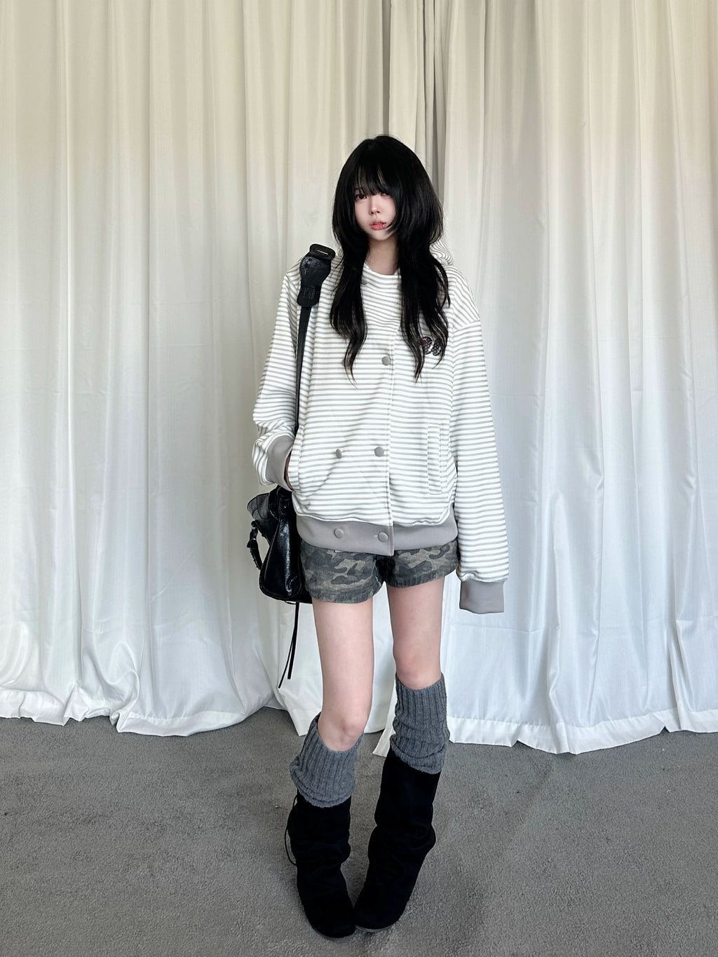 Double Breasted Stripe Hooded Cardigan OL2449 oliviroa オリヴィオラ