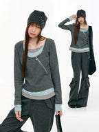 Asymmetric Zip Layered Top OL2466 oliviroa オリヴィオラ