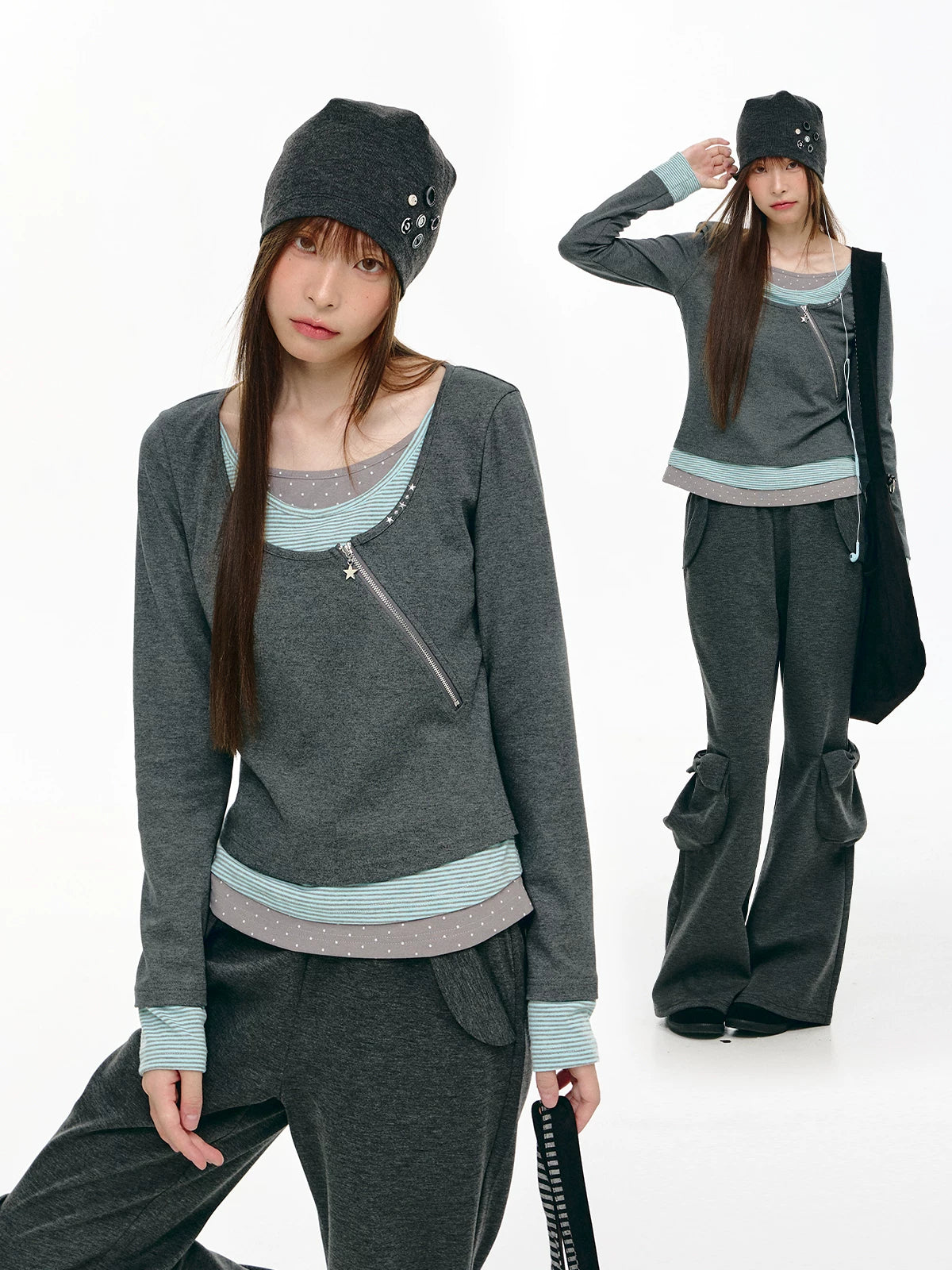 Asymmetric Zip Layered Top OL2466 oliviroa オリヴィオラ