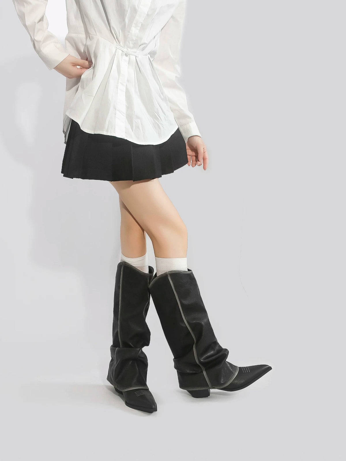 Distressed Pointed Toe Slouch Boots OLA066 oliviroa オリヴィオラ