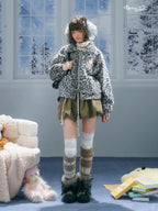 Cat Patch Leopard Fleece Jacket OL2455 oliviroa オリヴィオラ