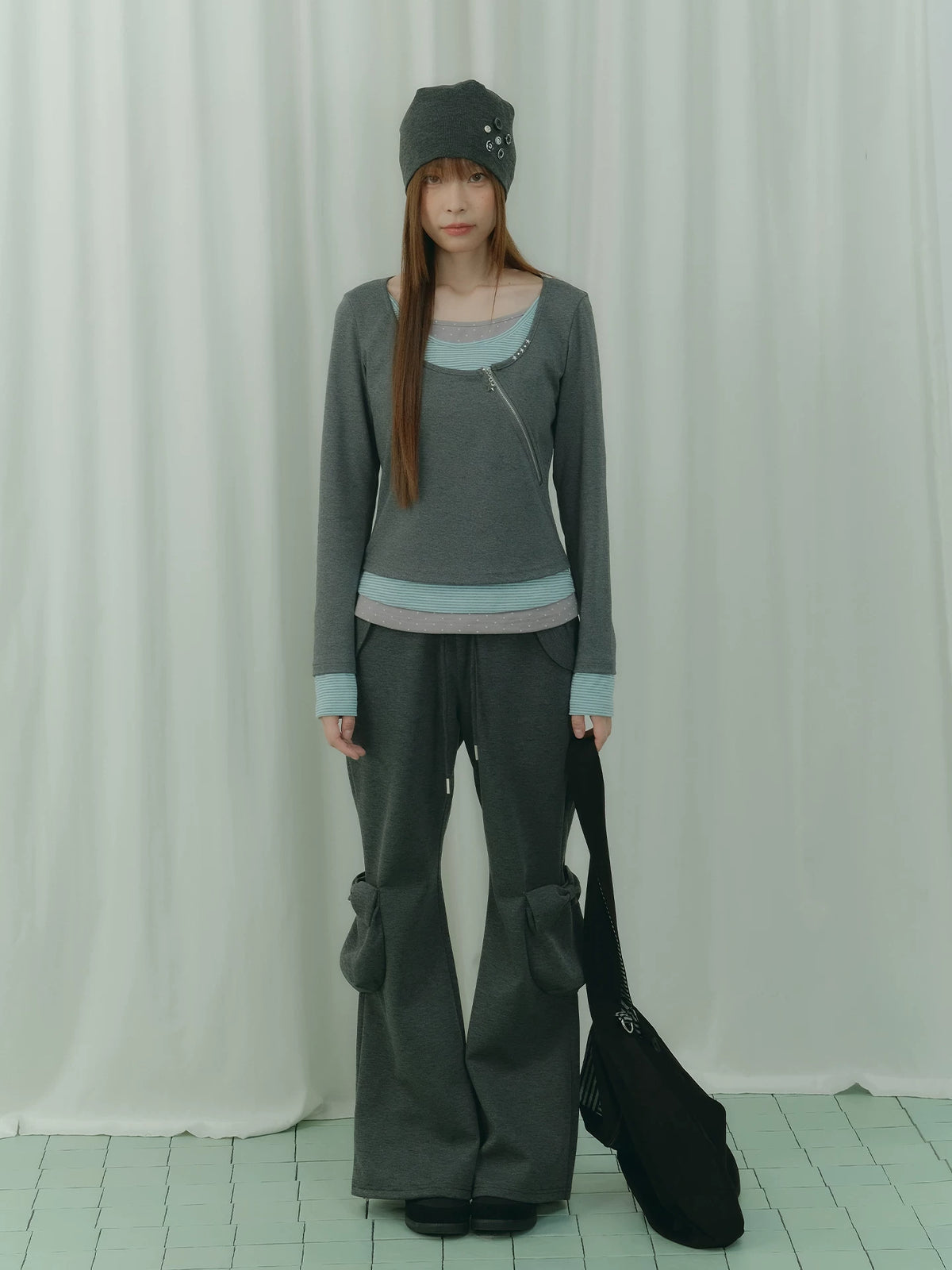 Asymmetric Zip Layered Top OL2466 oliviroa オリヴィオラ