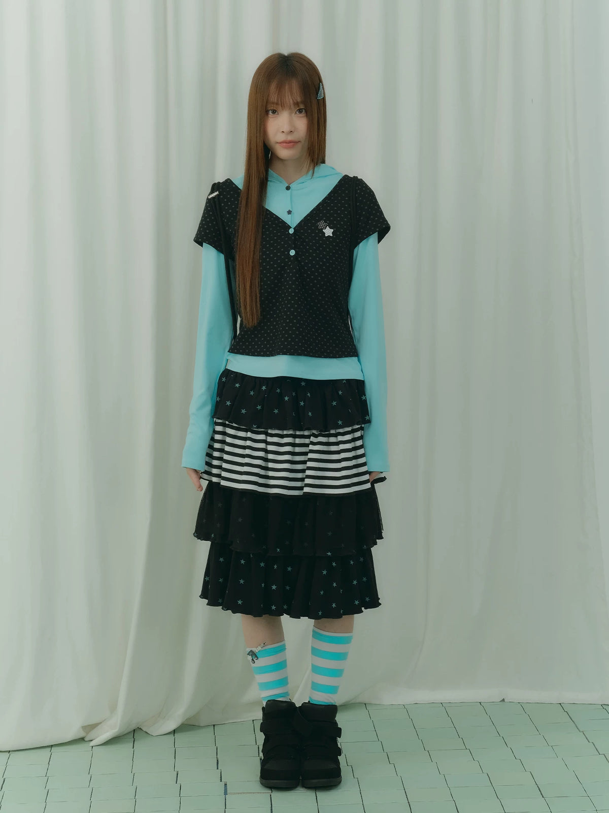 Polka Dot Layered Hooded Top OL2463 oliviroa オリヴィオラ