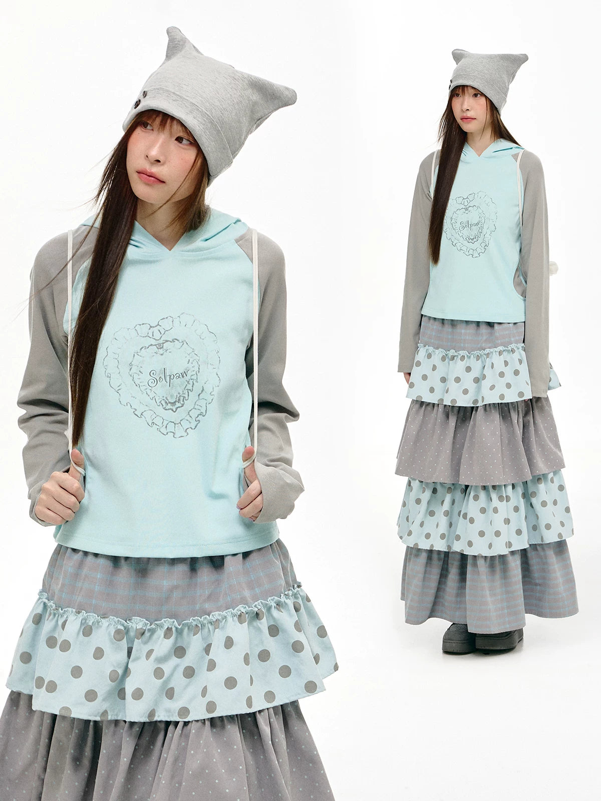 Heart Graphic Panel Hooded Top OL2464 oliviroa オリヴィオラ