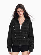 Military Braid Washed Zip Hoodie OL2461 oliviroa オリヴィオラ