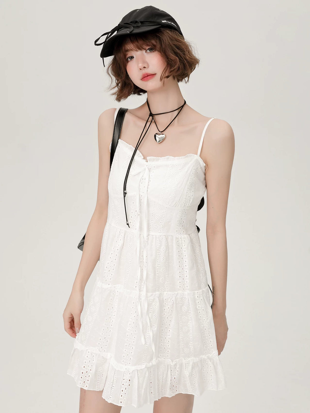 Bow Eyelet Tiered Cami Dress OL2471 oliviroa オリヴィオラ