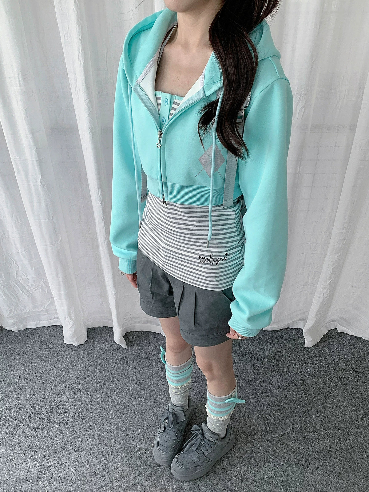 Striped Cami Zip Hoodie Set OL2451 oliviroa オリヴィオラ