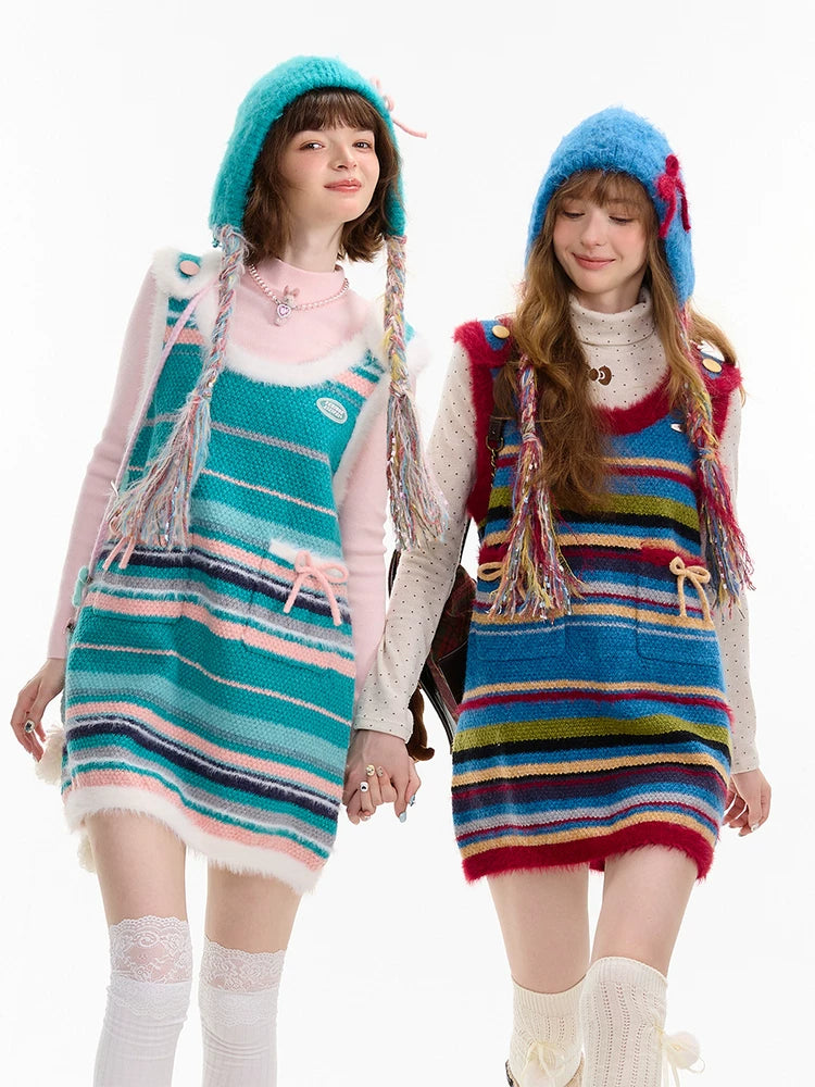 Bow Stripe Knit Mini Dress OL2453 oliviroa オリヴィオラ