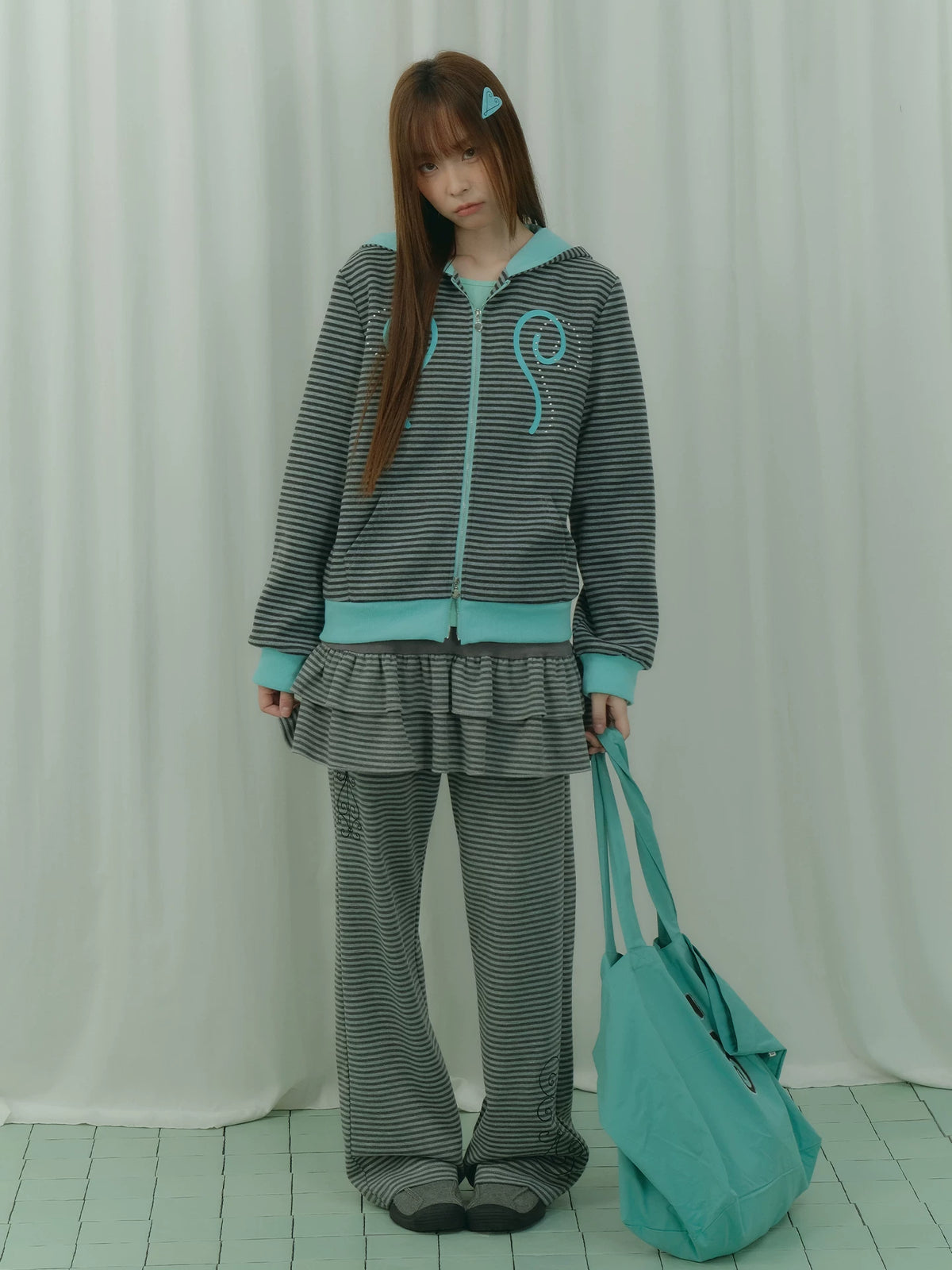 Contrast Stripe Double Zip Hoodie OL2465 oliviroa オリヴィオラ