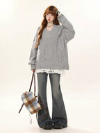 Cable V Neck Sweater and Lace Cami Dress OL2470 oliviroa オリヴィオラ