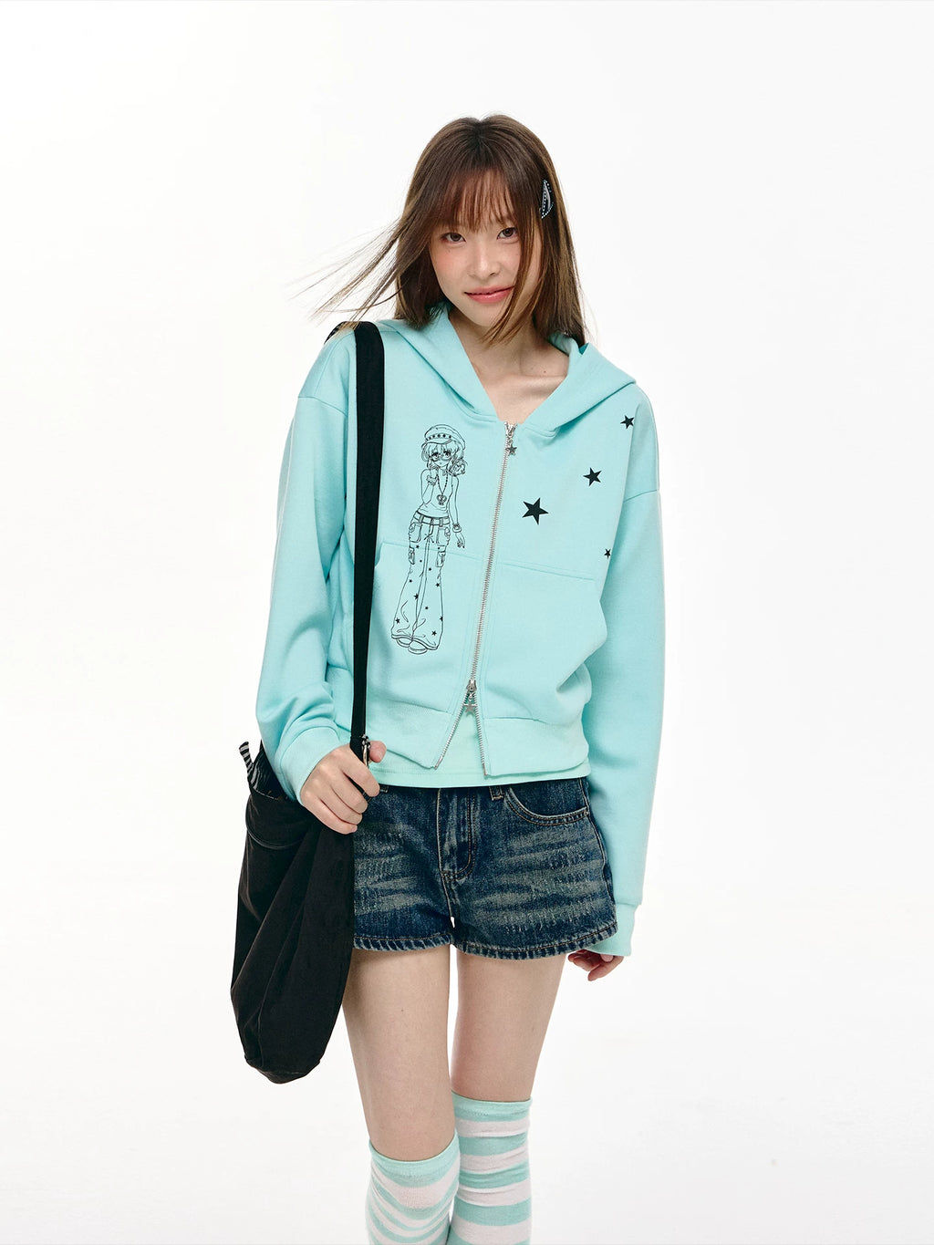 Anime Girl Star Cropped Zip Hoodie OL2468 oliviroa オリヴィオラ