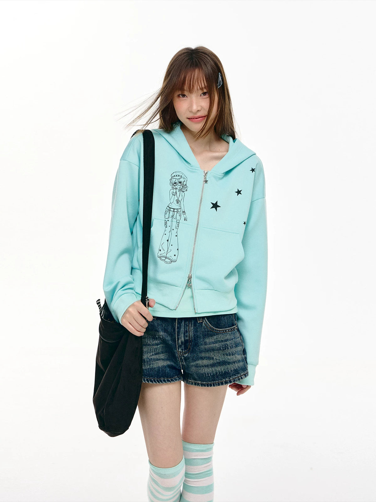 Anime Girl Star Cropped Zip Hoodie OL2468 oliviroa オリヴィオラ