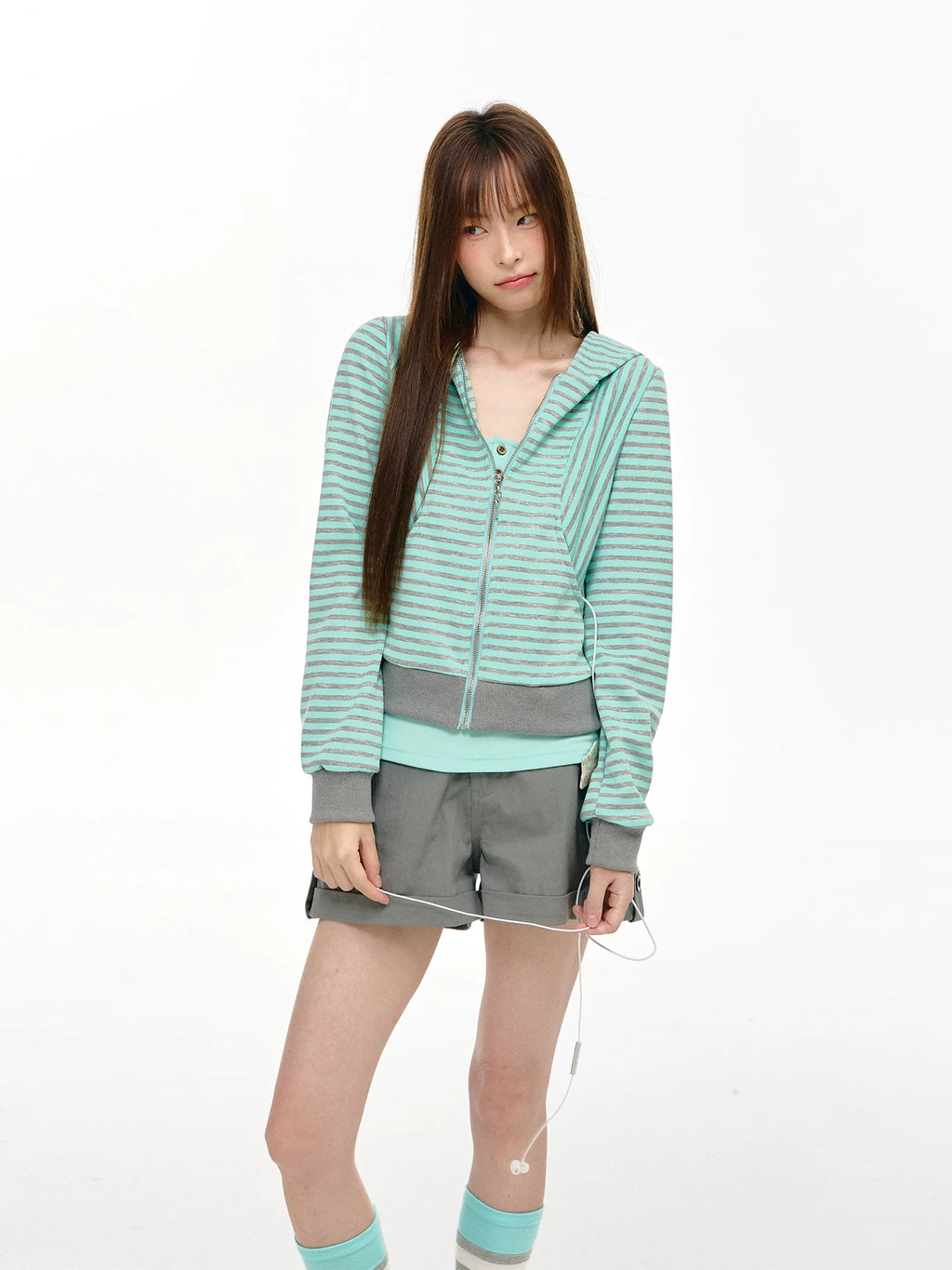 Horn Hood Striped Zip Hoodie OL2467 oliviroa オリヴィオラ