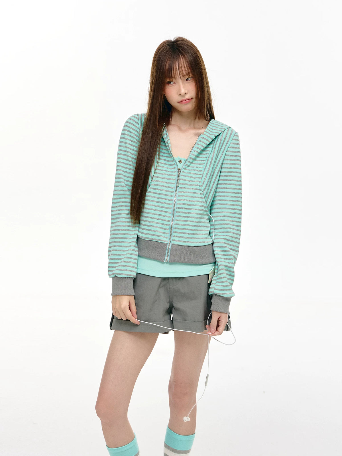 Horn Hood Striped Zip Hoodie OL2467 oliviroa オリヴィオラ
