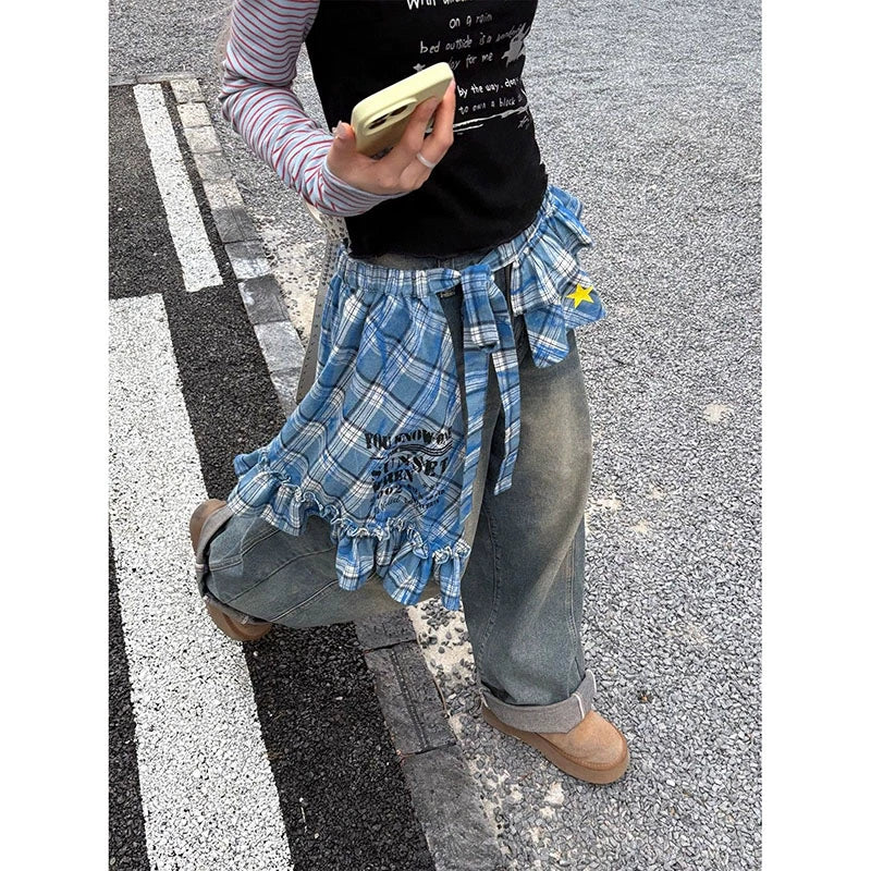 アシンメトリーチェックのミニスカート