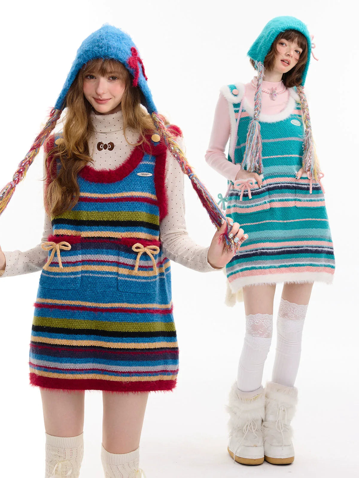 Bow Stripe Knit Mini Dress OL2453 oliviroa オリヴィオラ