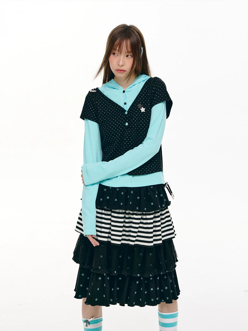 Polka Dot Layered Hooded Top OL2463 oliviroa オリヴィオラ