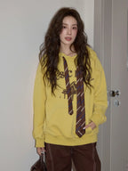 リボン付きフードスウェットトップス