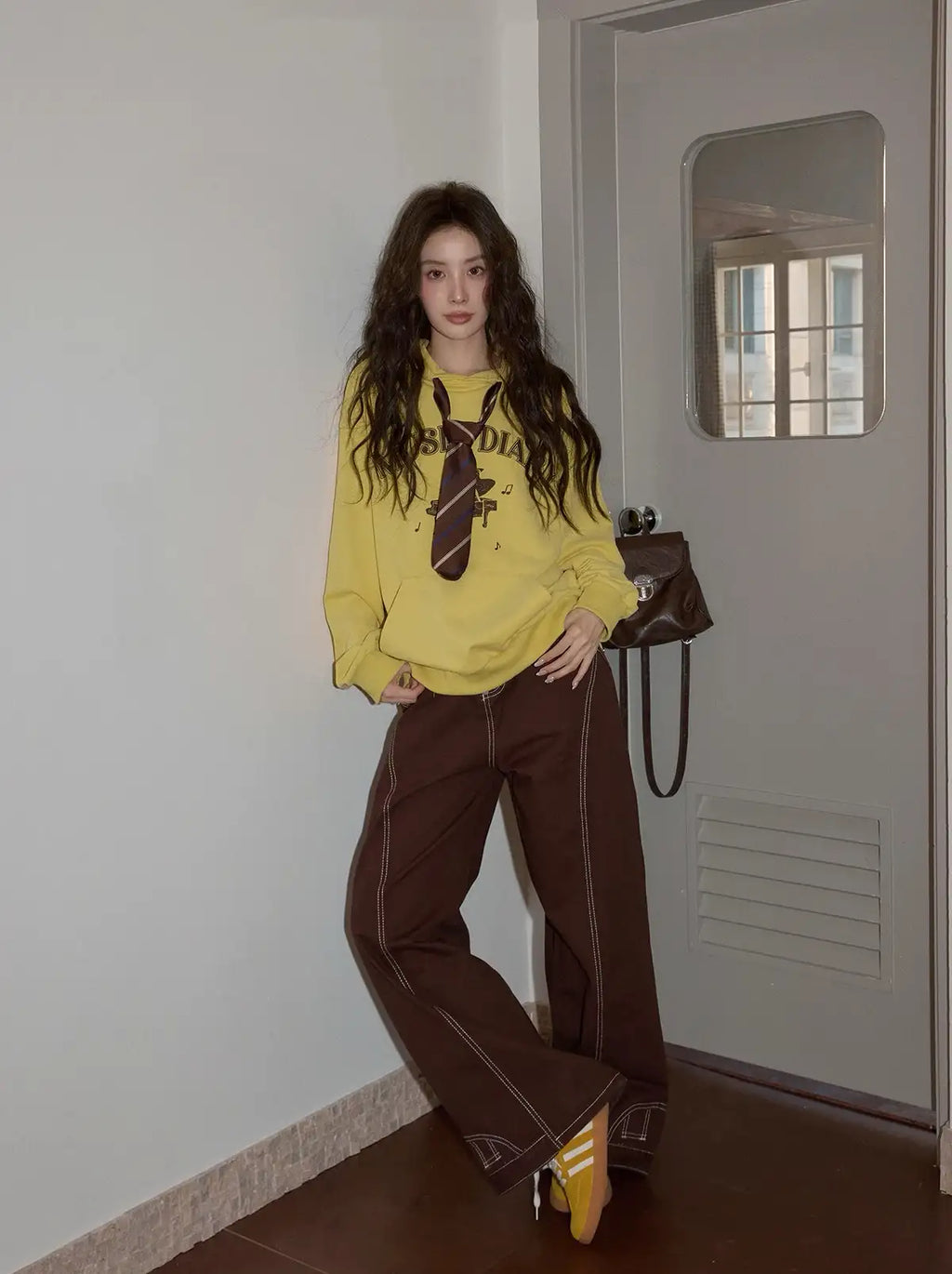 リボン付きフードスウェットトップス