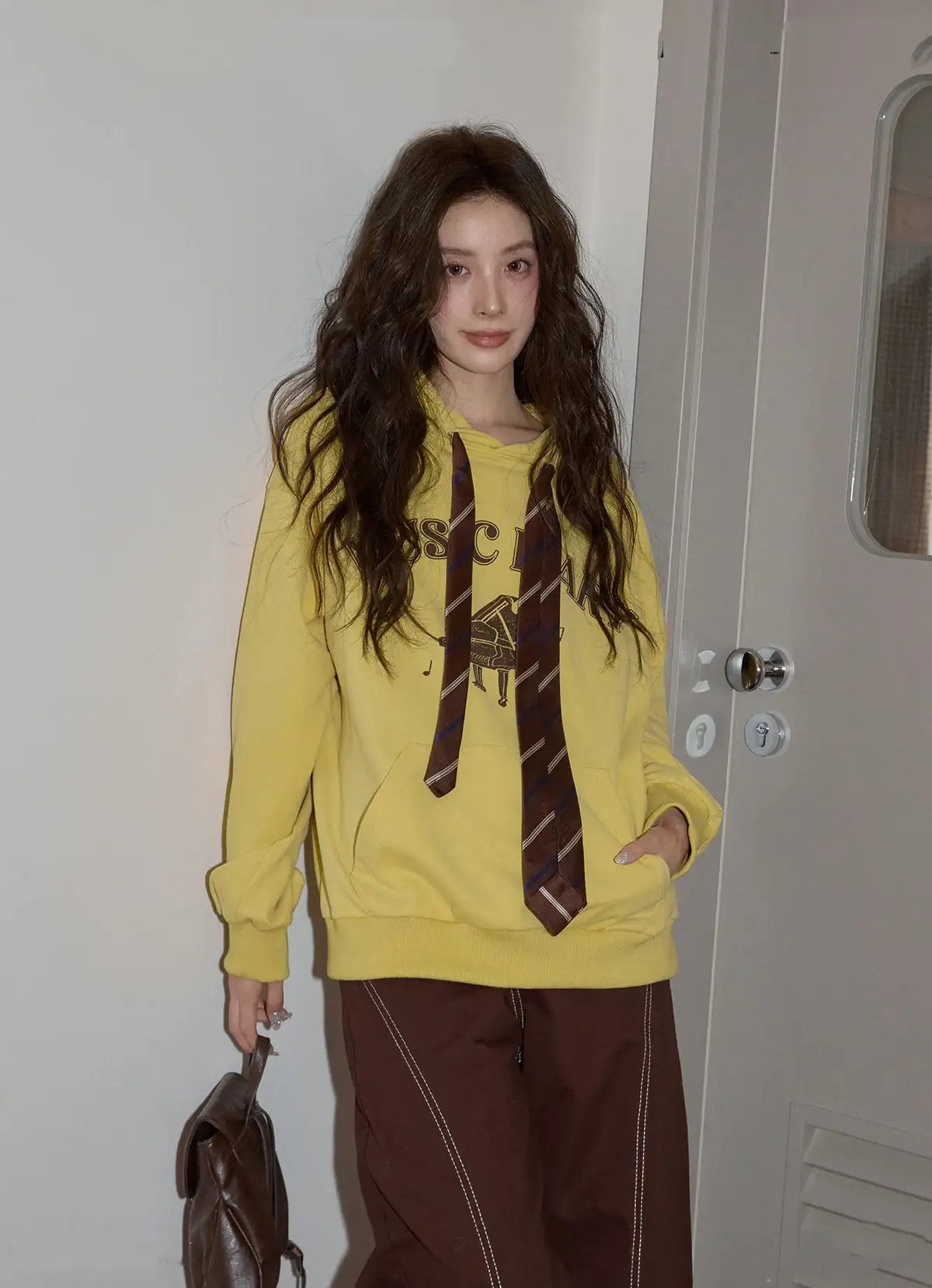 リボン付きフードスウェットトップス