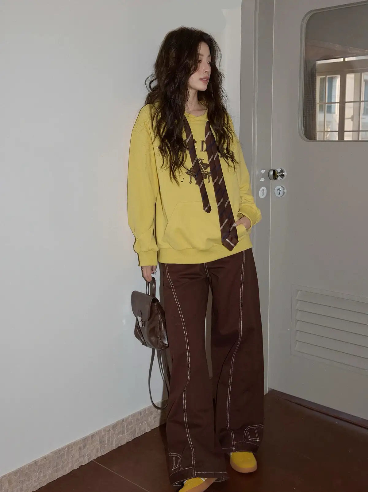 リボン付きフードスウェットトップス