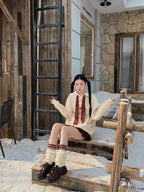 リボン付き刺繍フーディ