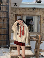 リボン付き刺繍フーディ