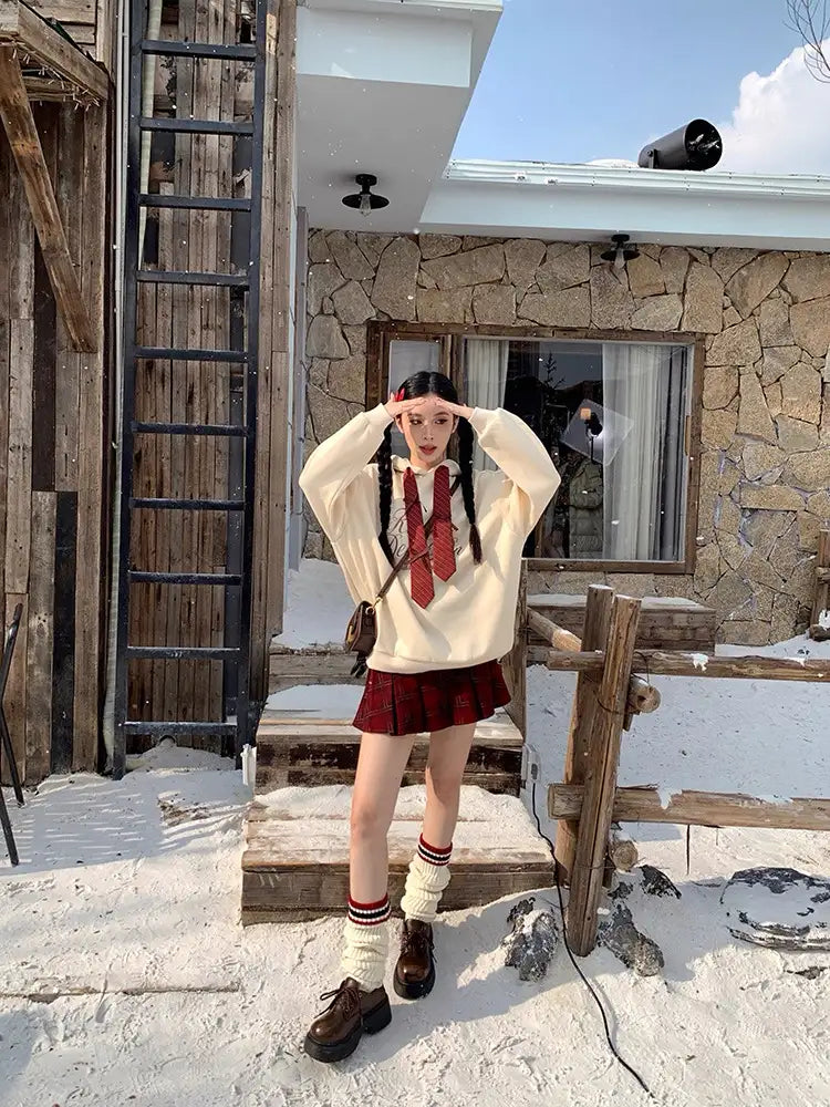 リボン付き刺繍フーディ