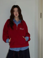 チェック×ポロ襟スウェット レッド