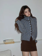 大人見えブラウンの襟付きニットトップス   OL1877