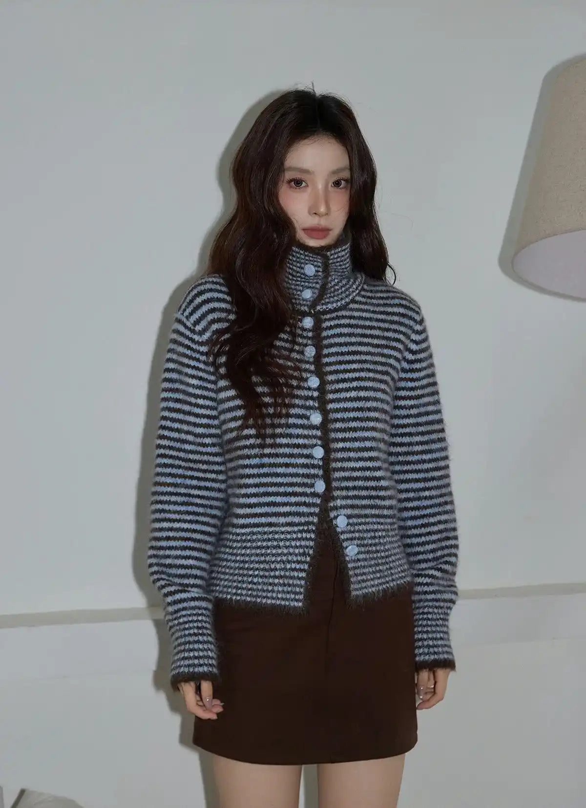 大人見えブラウンの襟付きニットトップス   OL1877