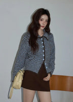 大人見えブラウンの襟付きニットトップス   OL1877