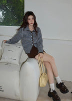 大人見えブラウンの襟付きニットトップス   OL1877