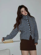 大人見えブラウンの襟付きニットトップス   OL1877