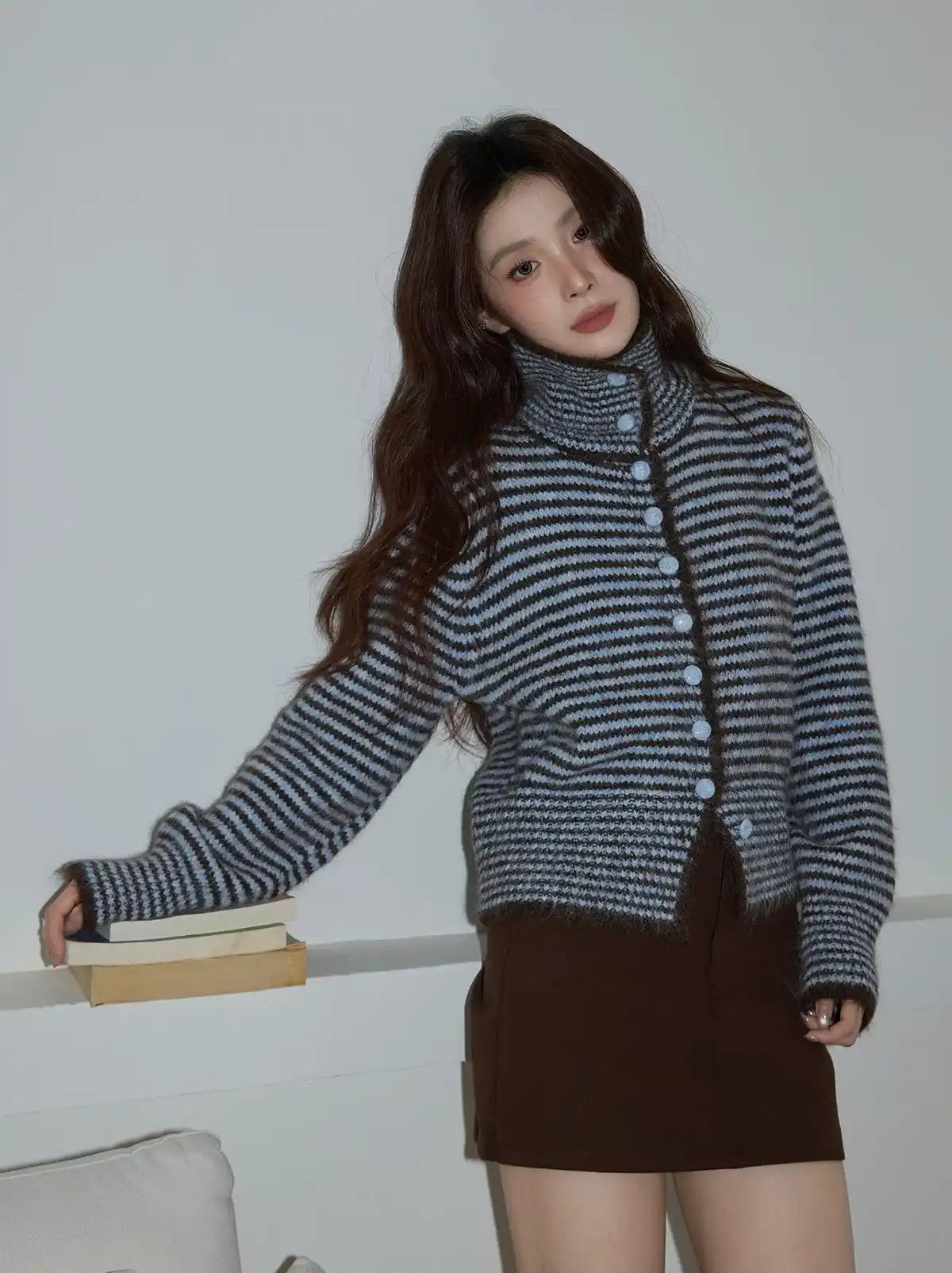 大人見えブラウンの襟付きニットトップス   OL1877