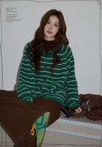 レトロボーダークルーニット   OL1878