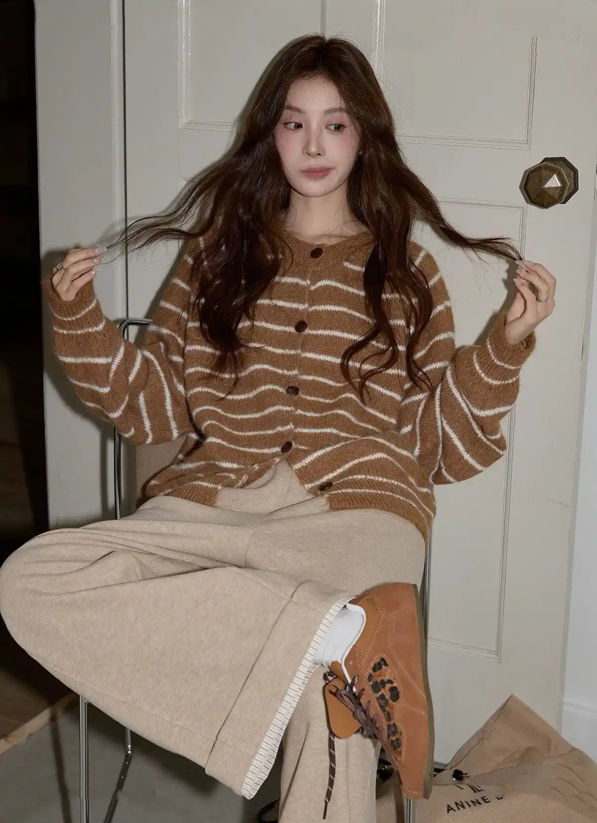 レトロボーダークルーニット   OL1878