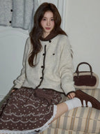 ライトグレー配色カーディガン  OL1879