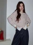 レッドボーダーニットカーディガン   OL1880