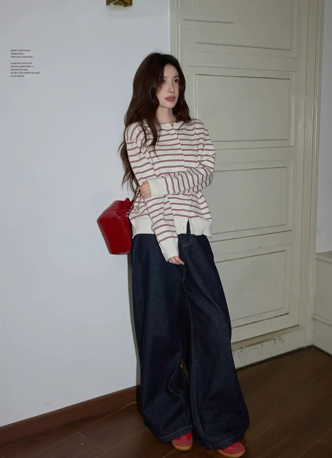 レッドボーダーニットカーディガン   OL1880