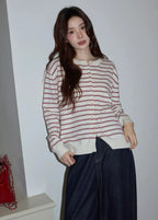 レッドボーダーニットカーディガン   OL1880