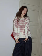 レッドボーダーニットカーディガン   OL1880