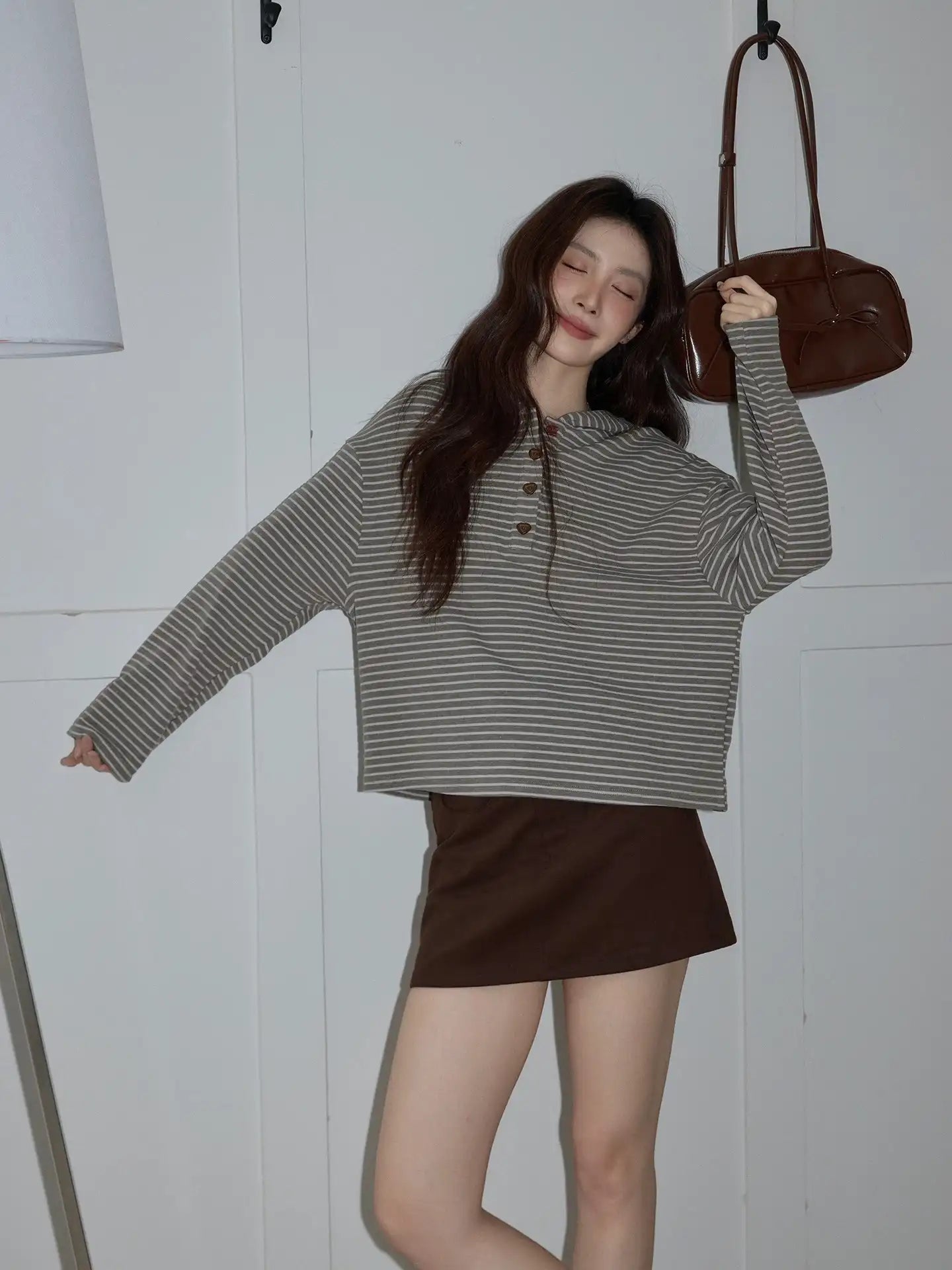 グレーピンクボーダーフーディ   OL1881