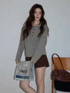 グレーピンクボーダーフーディ   OL1881