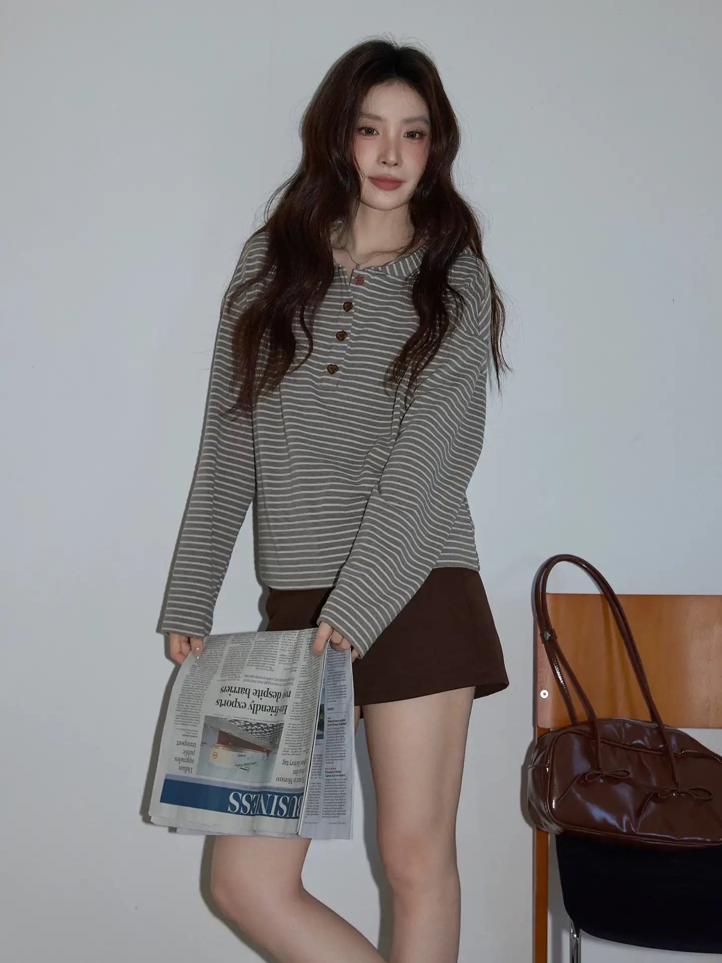 グレーピンクボーダーフーディ   OL1881