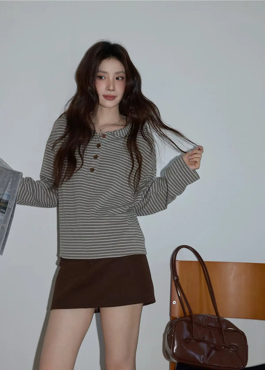 グレーピンクボーダーフーディ   OL1881