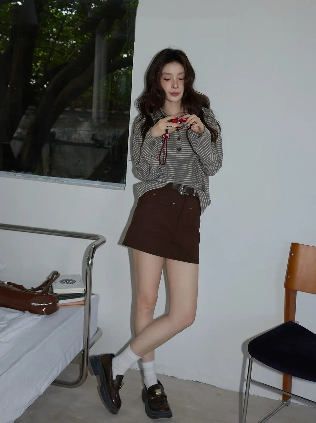 グレーピンクボーダーフーディ   OL1881