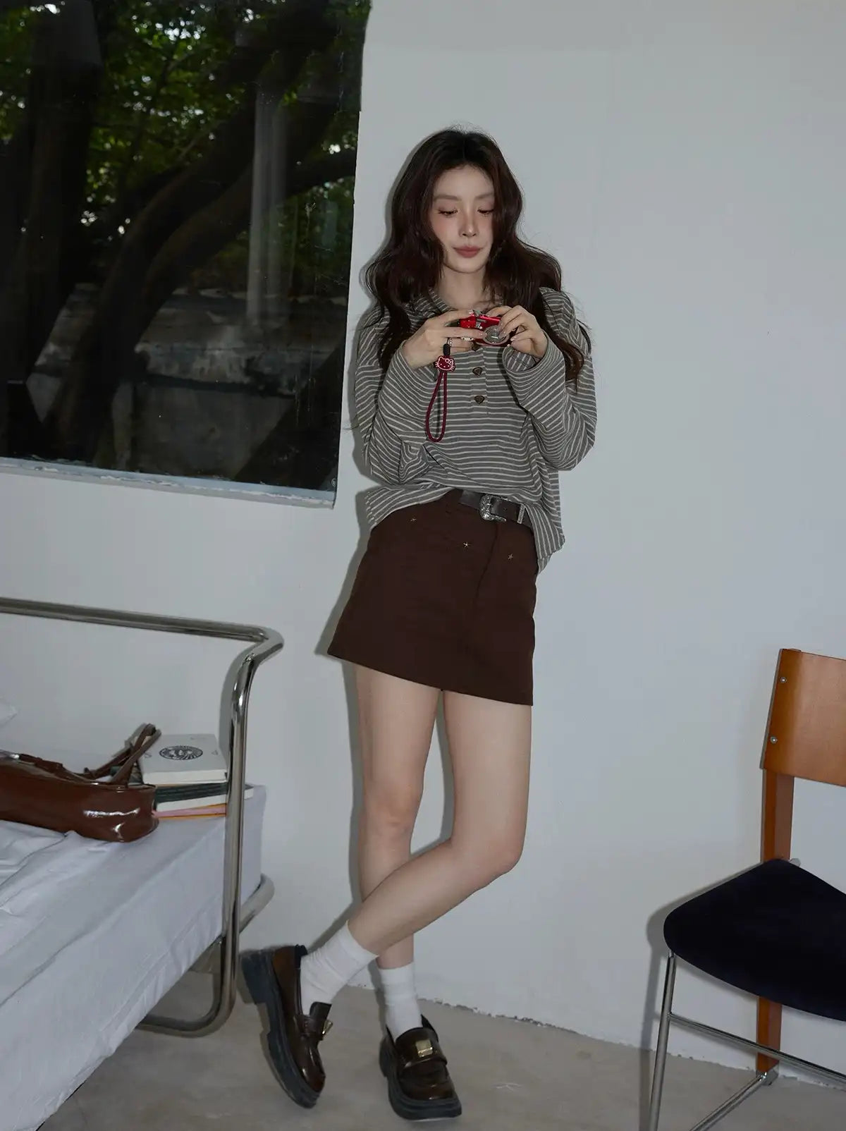 グレーピンクボーダーフーディ   OL1881