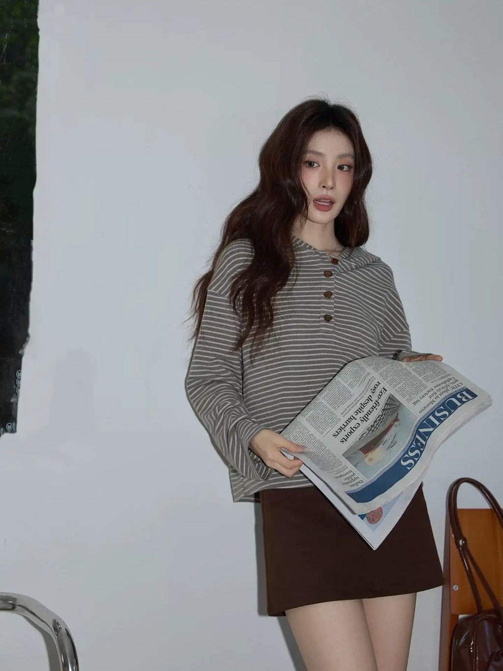 グレーピンクボーダーフーディ   OL1881