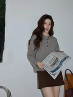 グレーピンクボーダーフーディ   OL1881